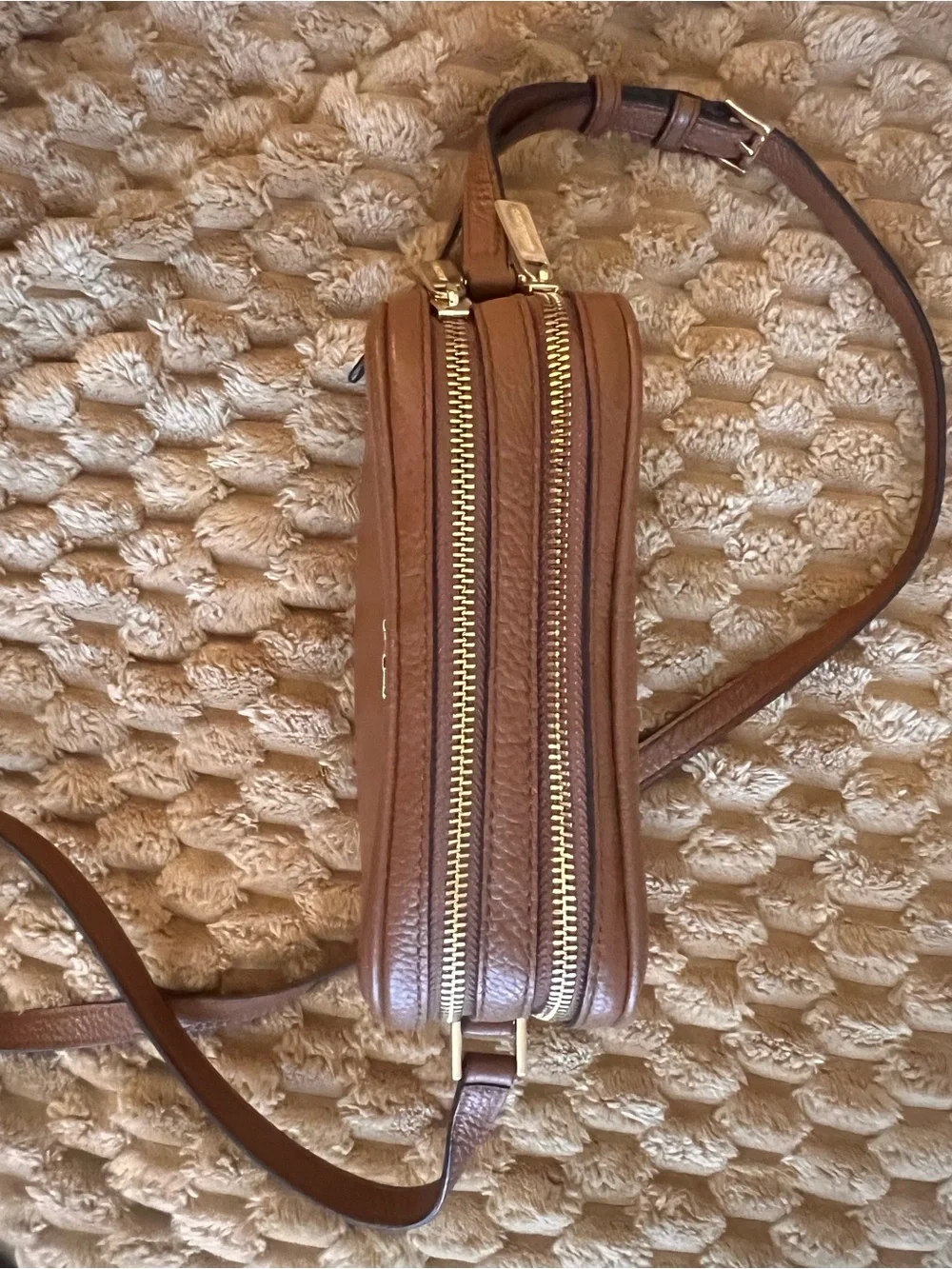 Michael Kors Chestnut Pebbled Leather Crossbody with Gold MK Logo